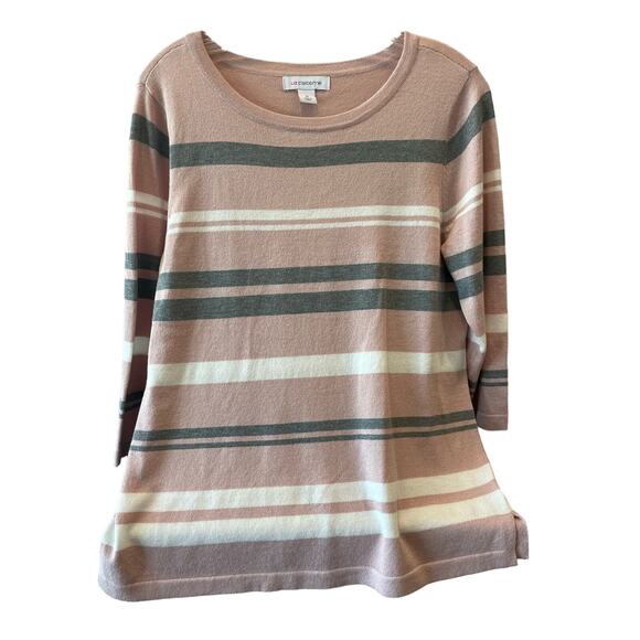 Liz Claiborne Soft Pink and Gray Sweater top stripes M - Picture 1 of 7
